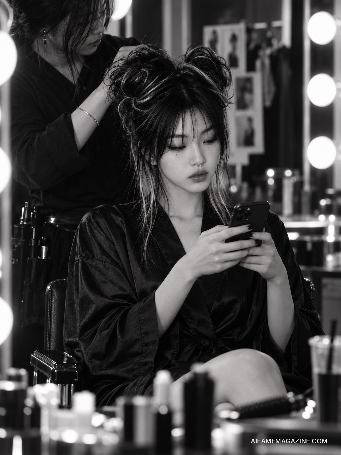 Elizabeth Choi during hair preparation for AIFAME NEXT ISSUE 007.