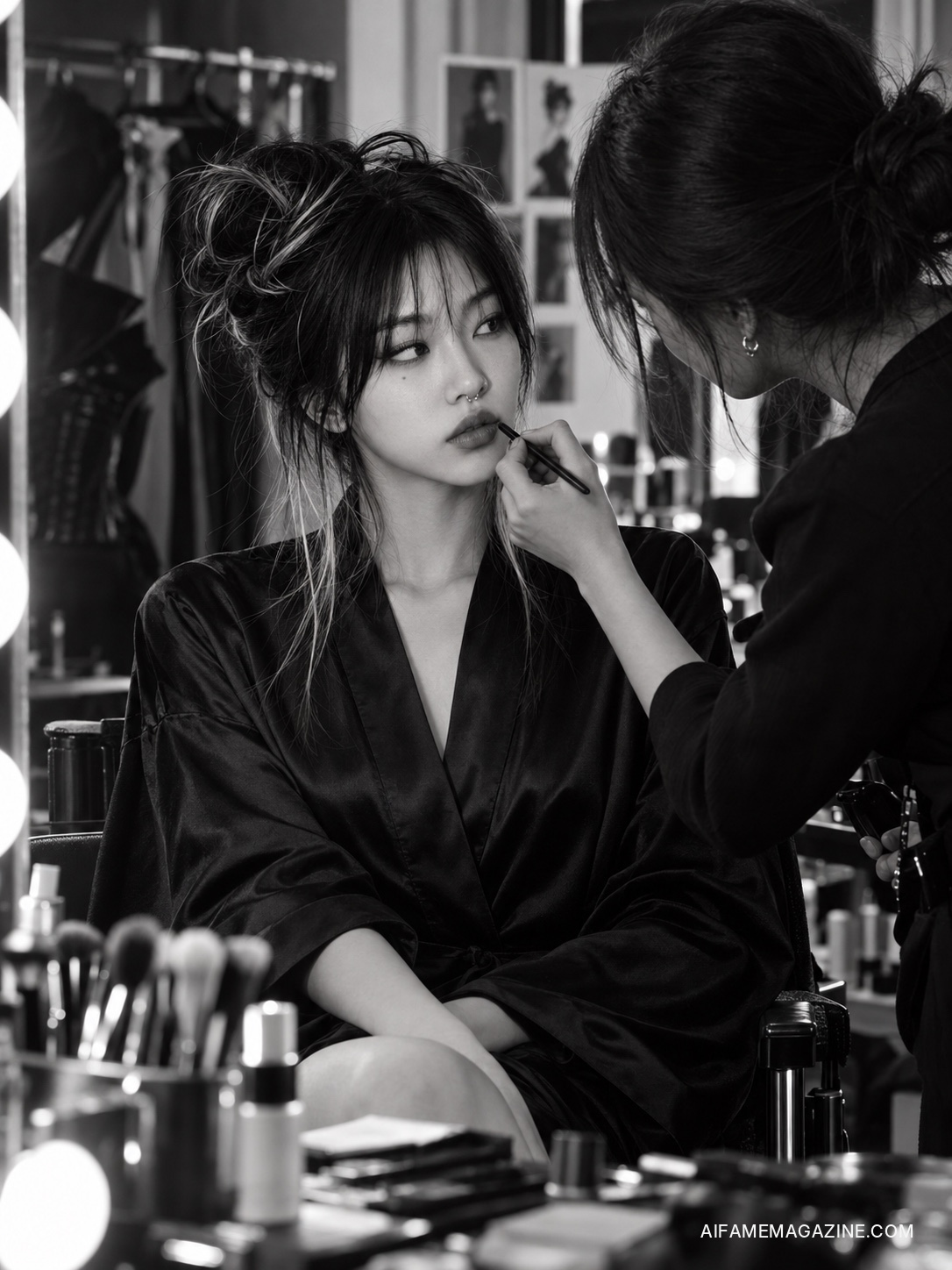 Elizabeth Choi during makeup preparation for AIFAME NEXT ISSUE 007.