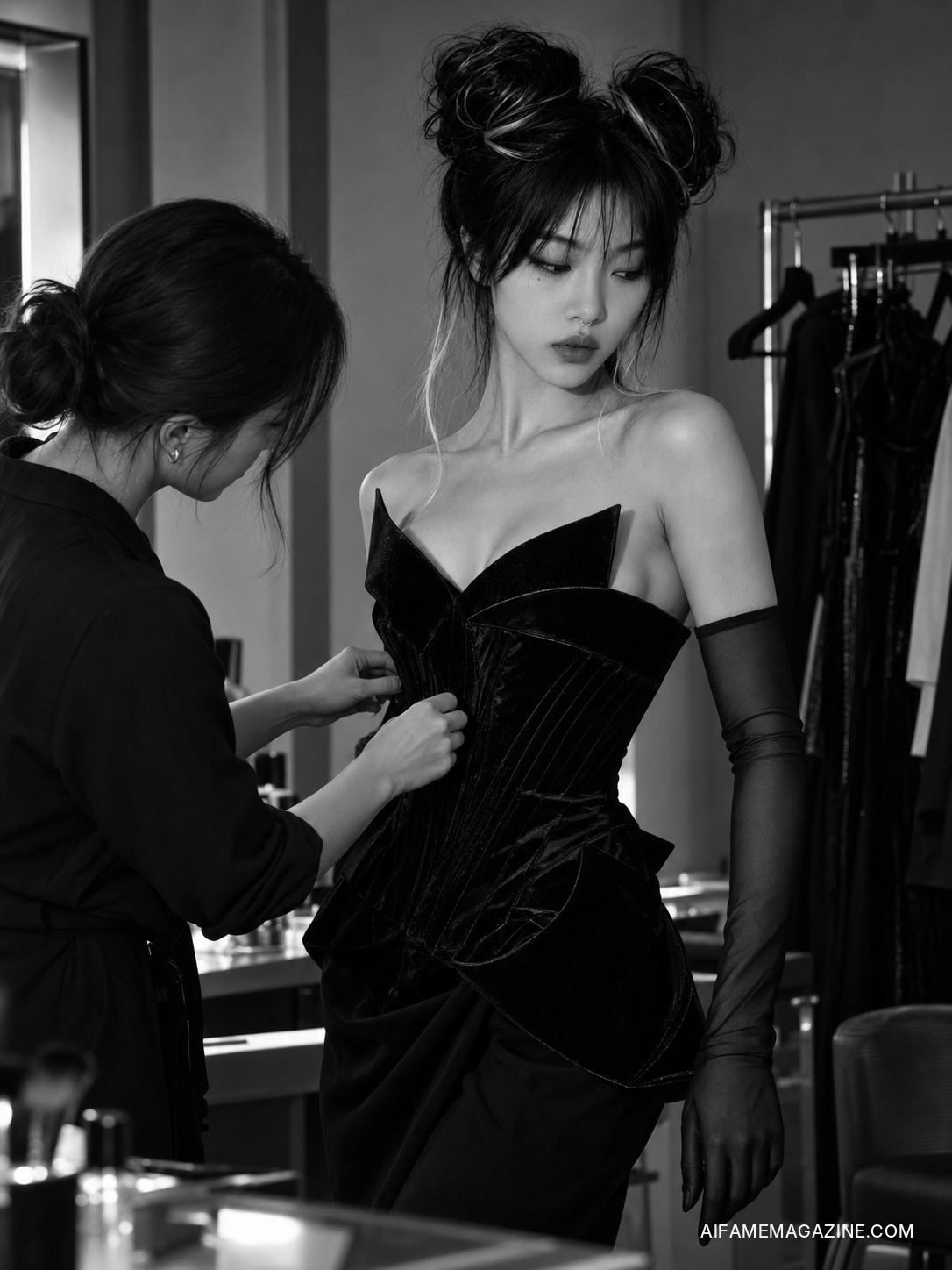 Final fitting for Elizabeth Choi and AIFAME NEXT ISSUE 007.