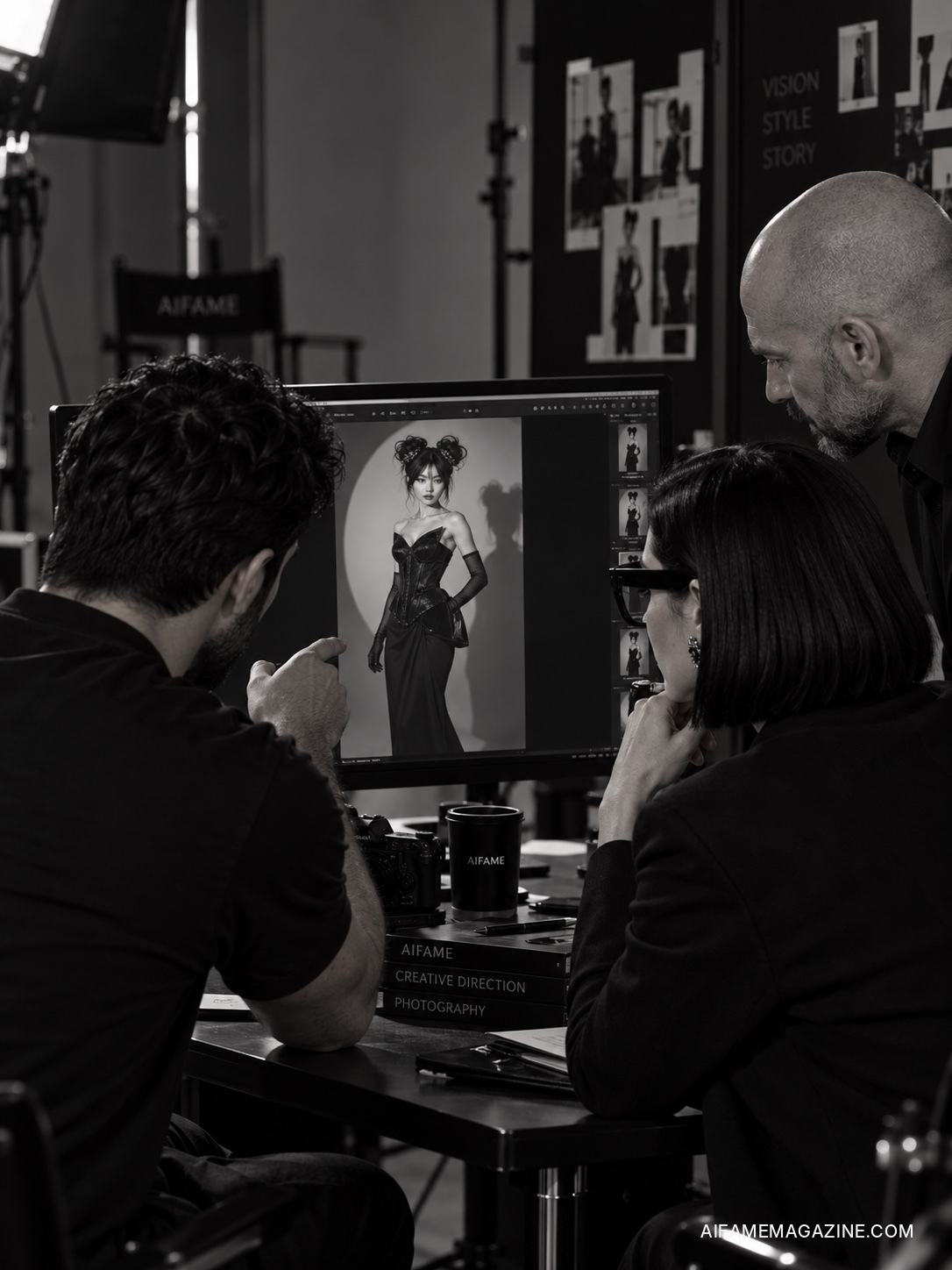AIFAME team reviewing the Elizabeth Choi editorial images.