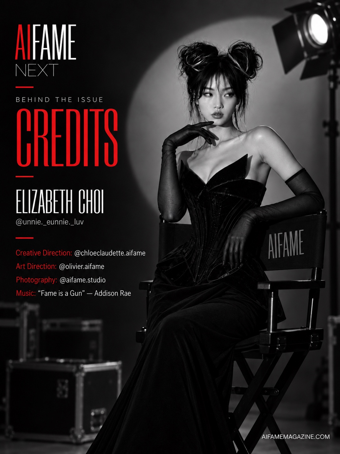 Credits for AIFAME NEXT ISSUE 007 — Elizabeth Choi.