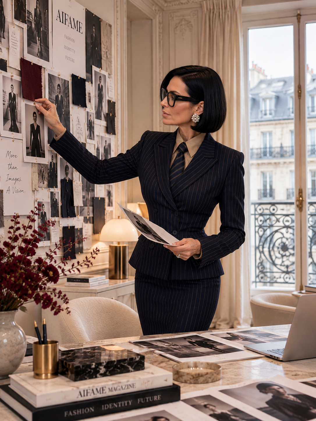 Chloé Claudette refining an AIFAME editorial moodboard in Paris