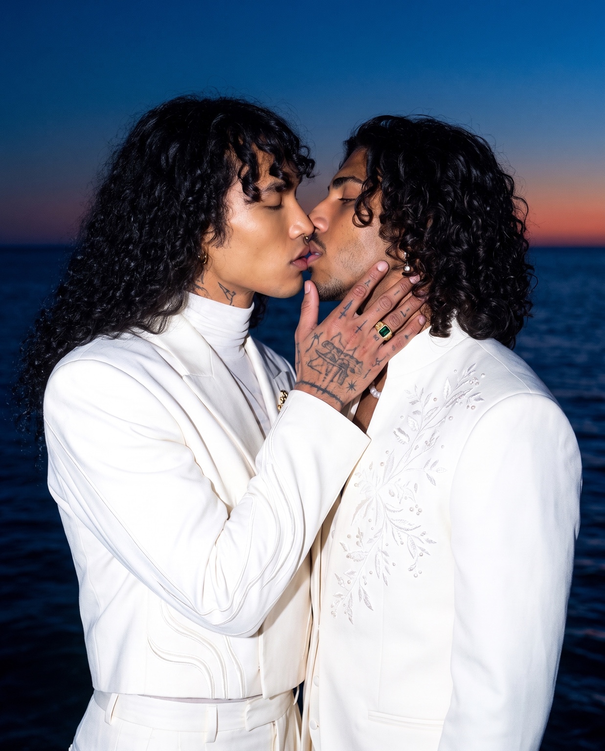 Messiah and Kyro at the coast in their wedding looks.